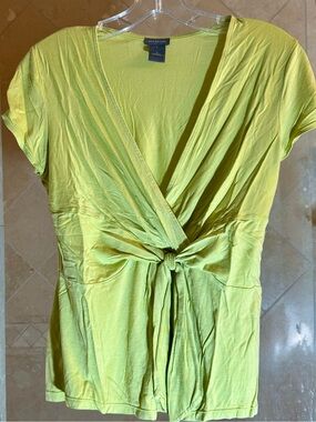 Ann Taylor Lime Green Knot-Front Surplice Top